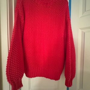 Altar'd State Pink Crew Neck Sweater with Textured Sleeves